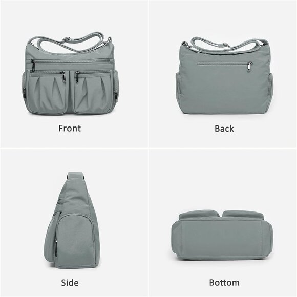 Women Light Grey-m Nylon Water Resistant Anti Theft Crossbody Shoulder Bag - Picture 5 of 6